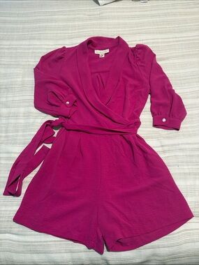 Monteau Fuchsia Wrap Romper with Self-Tie Waist